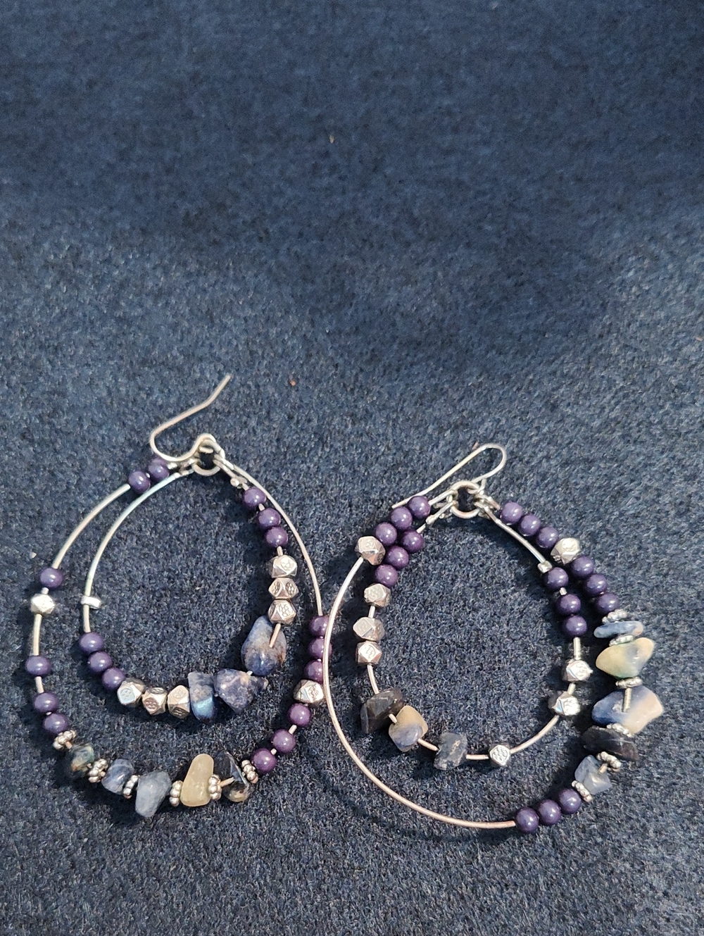 Purple Beaded Double Hoop Earrings with Mixed Stone Accents